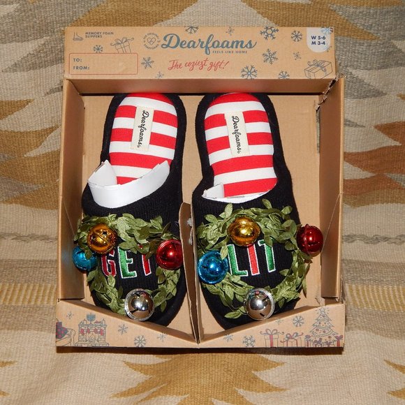 NIB Dearfoam - 5/6 Get Lit - Decorated Christmas Slippers - Picture 1 of 5
